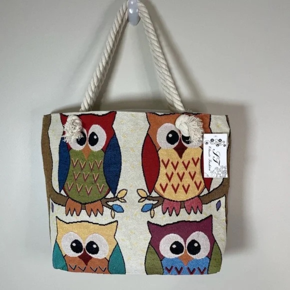 Colorful Owl Design Tote Bag